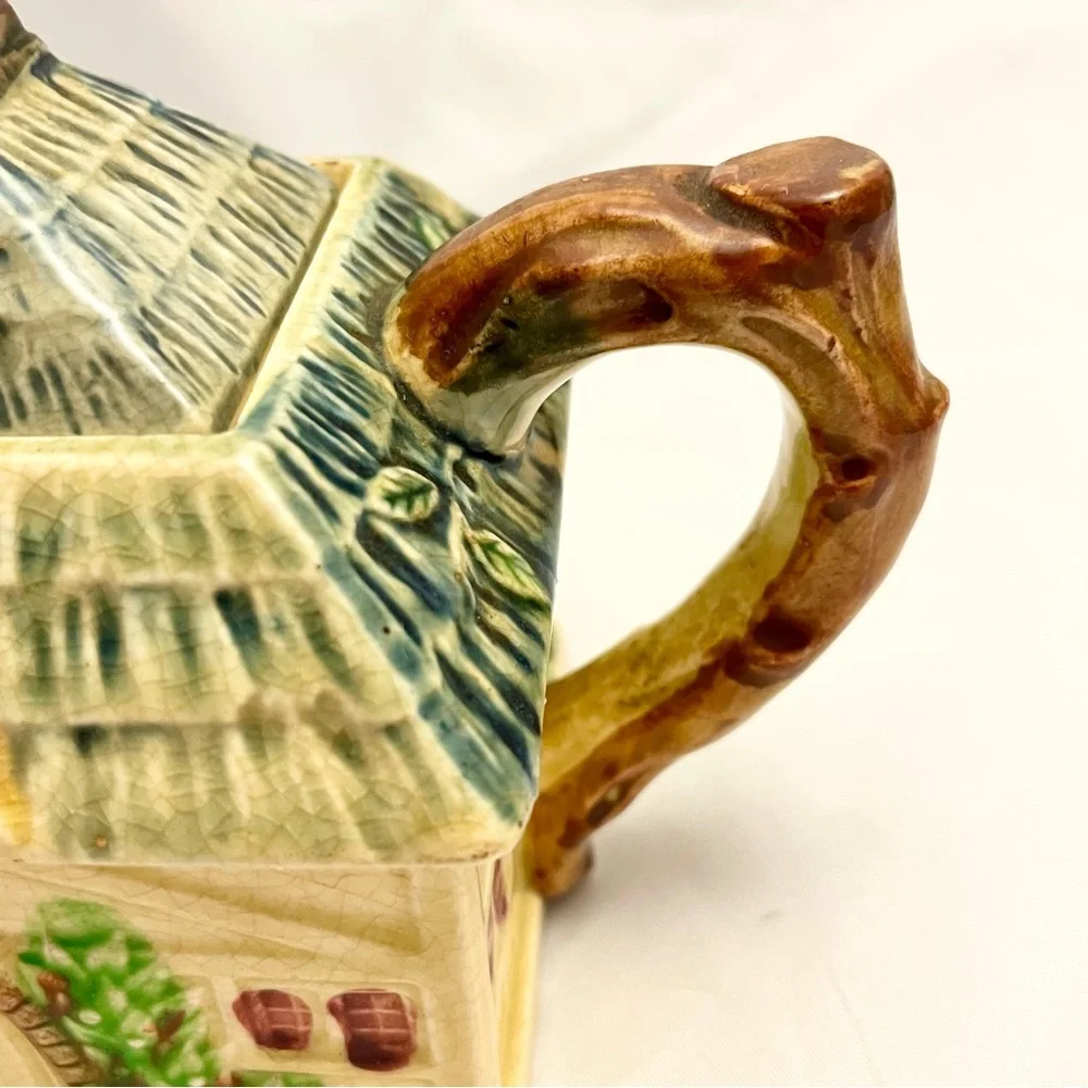 Small English Cottage Inspired Glazed Ceramic Lidded Teapot, Vintage GUC
